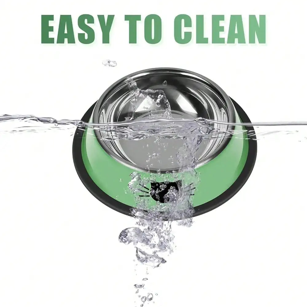 Non Slip Stainless Steel Cat Bowls Unbreakable With Removable Rubber Base
