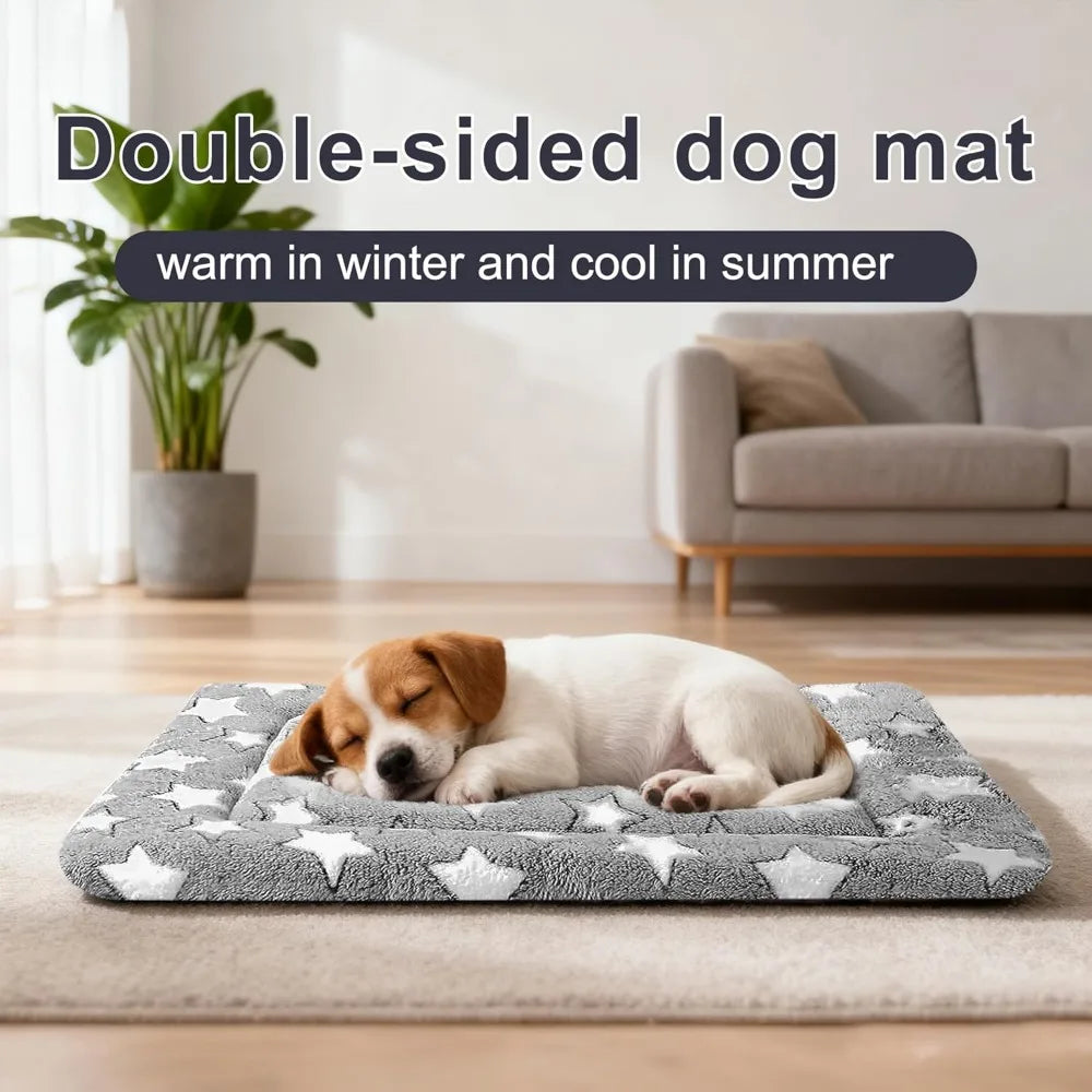 All Season Reversible Machine Washable Dog Bed Mat Plush Canvas