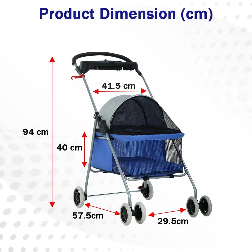 Portable 4 Wheel Pet Stroller Folding Waterproof Travel Carrier