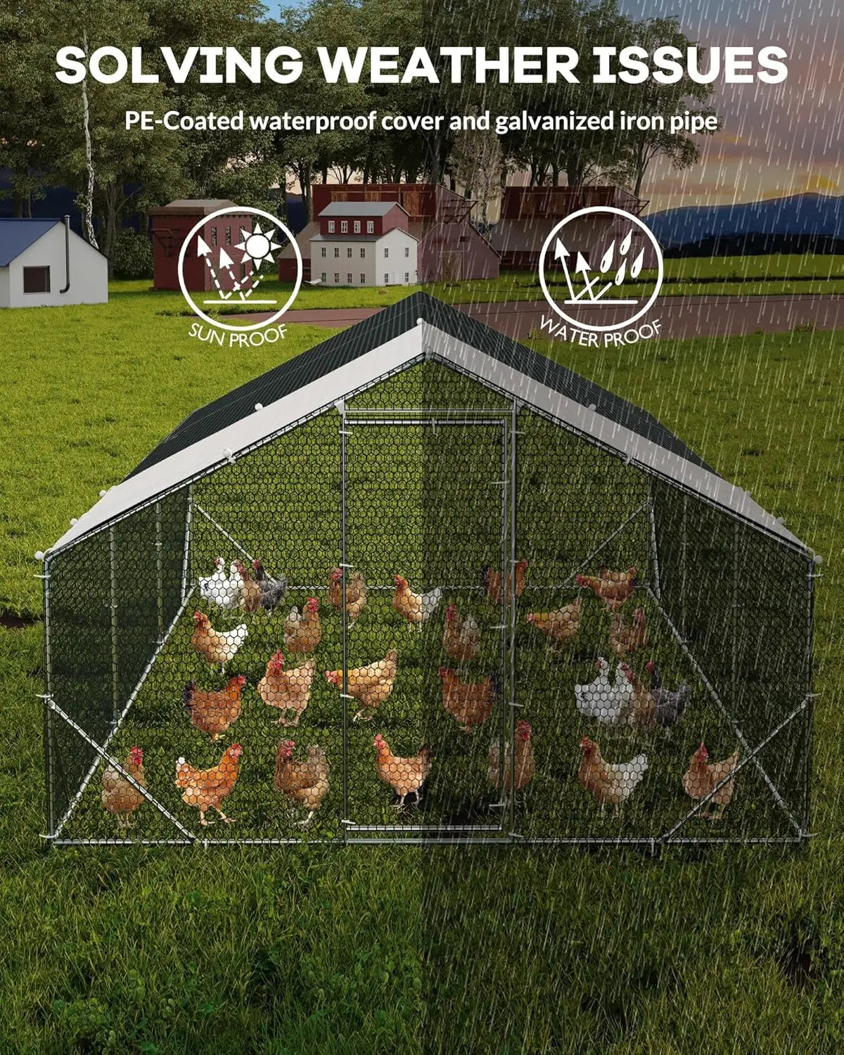 TWISTER.CK Large Metal Chicken Coop Walkin Poultry Pen With Cover