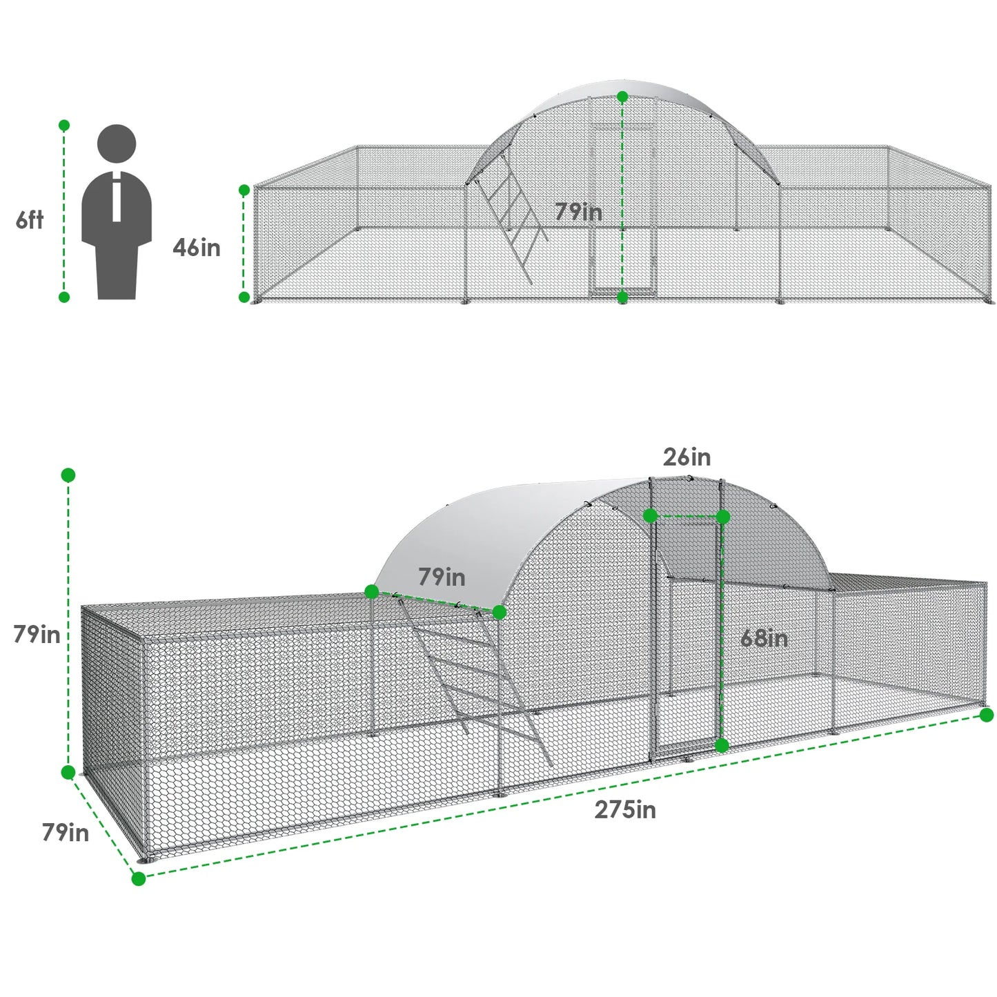 Galvanized Metal Chicken Coop Dome Roof Walk In Enclosure