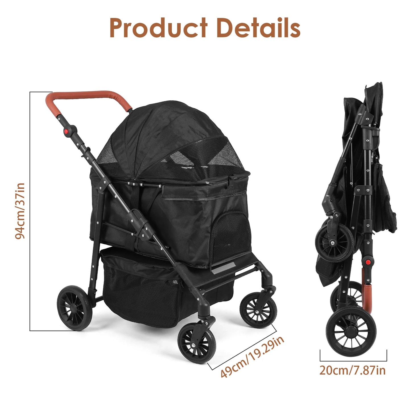 Shunmaii Pet Stroller Foldable Jogger For Small And Medium Dogs