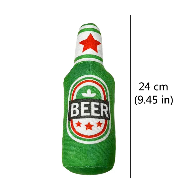 Dog Plush Chew Toys Squeak Beer Bottle Shaped Interactive Toy