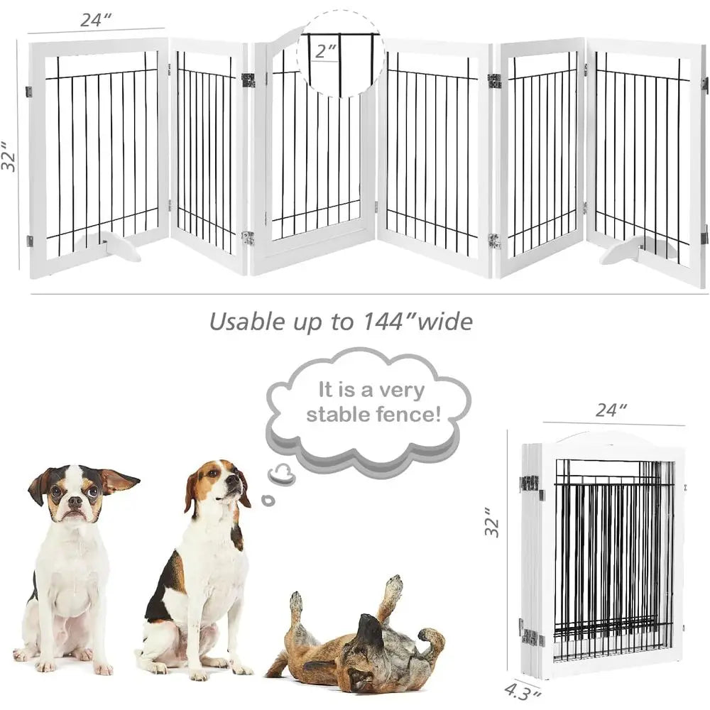 Six-Panel Freestanding Pet Gate for Doorways and Stairs
