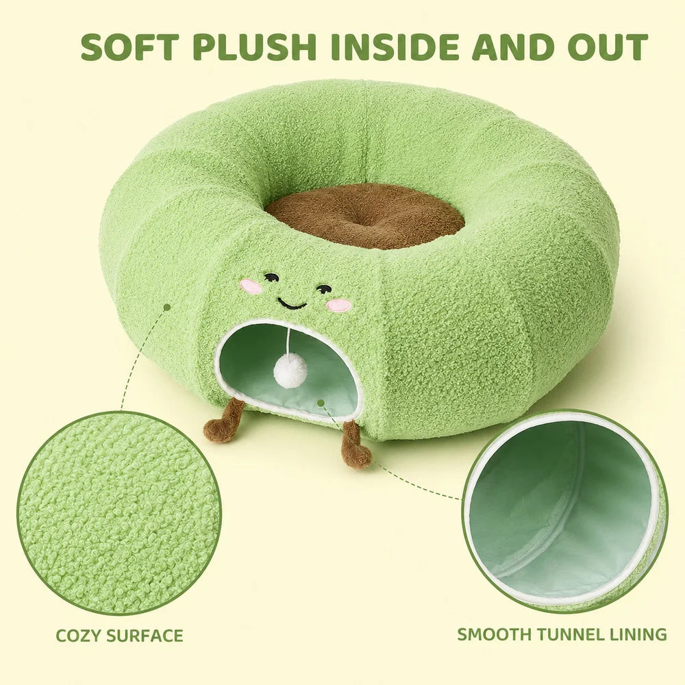 Convertible Cat Tunnel Bed With Plush Cushion And Play Tunnel