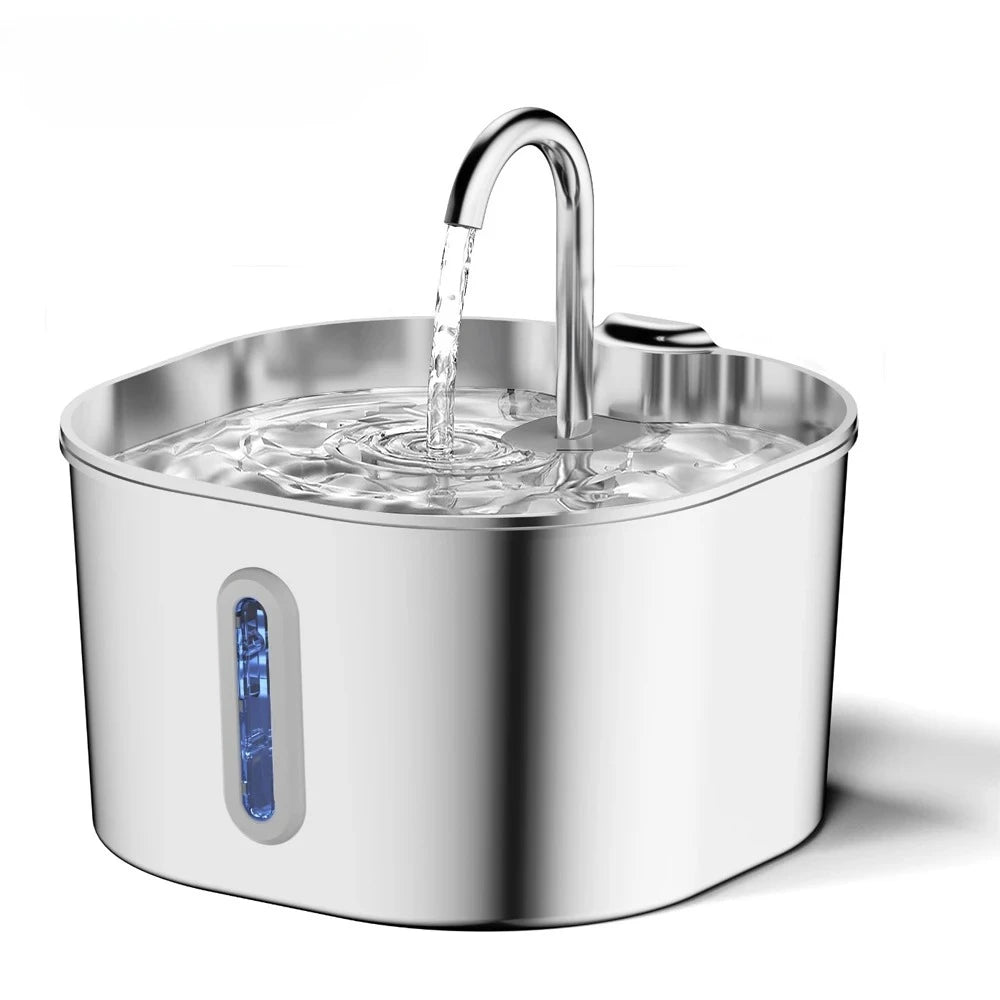 Automatic Cat Water Fountain Square Stainless Steel With Window
