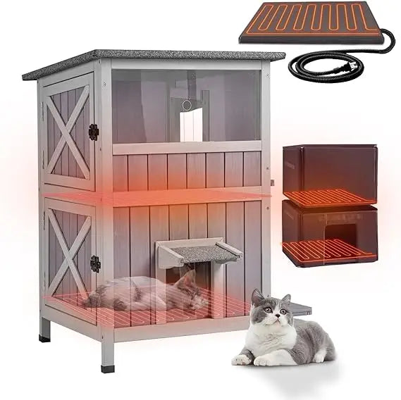 Insulated Outdoor Cat Shelter With Heated Pad For Feral Cats