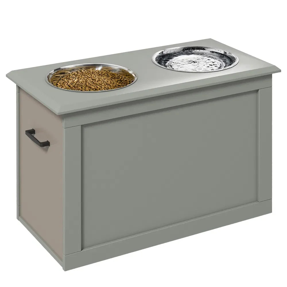 Raised Dog Feeding Station With 2 Stainless Steel Bowls And Storage