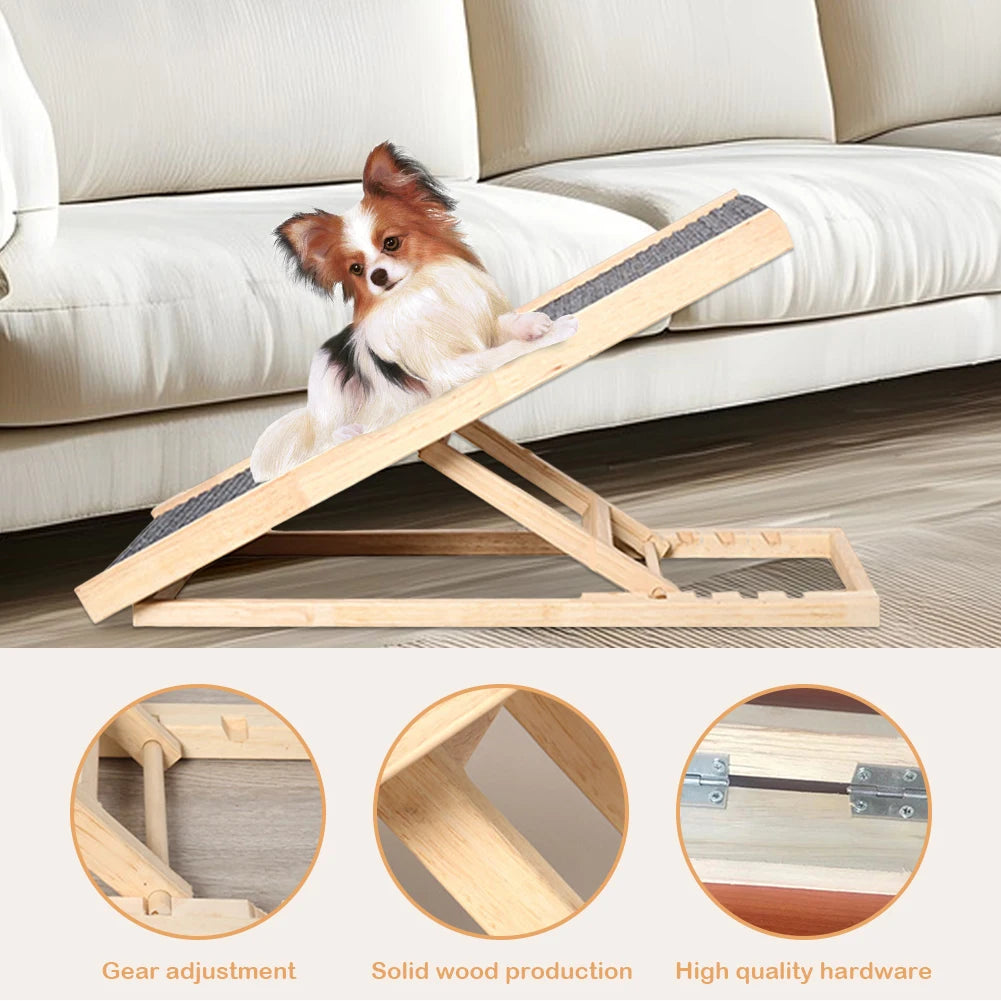 Wooden Foldable Pet Ladder Nonslip Adjustable Height For Pets
