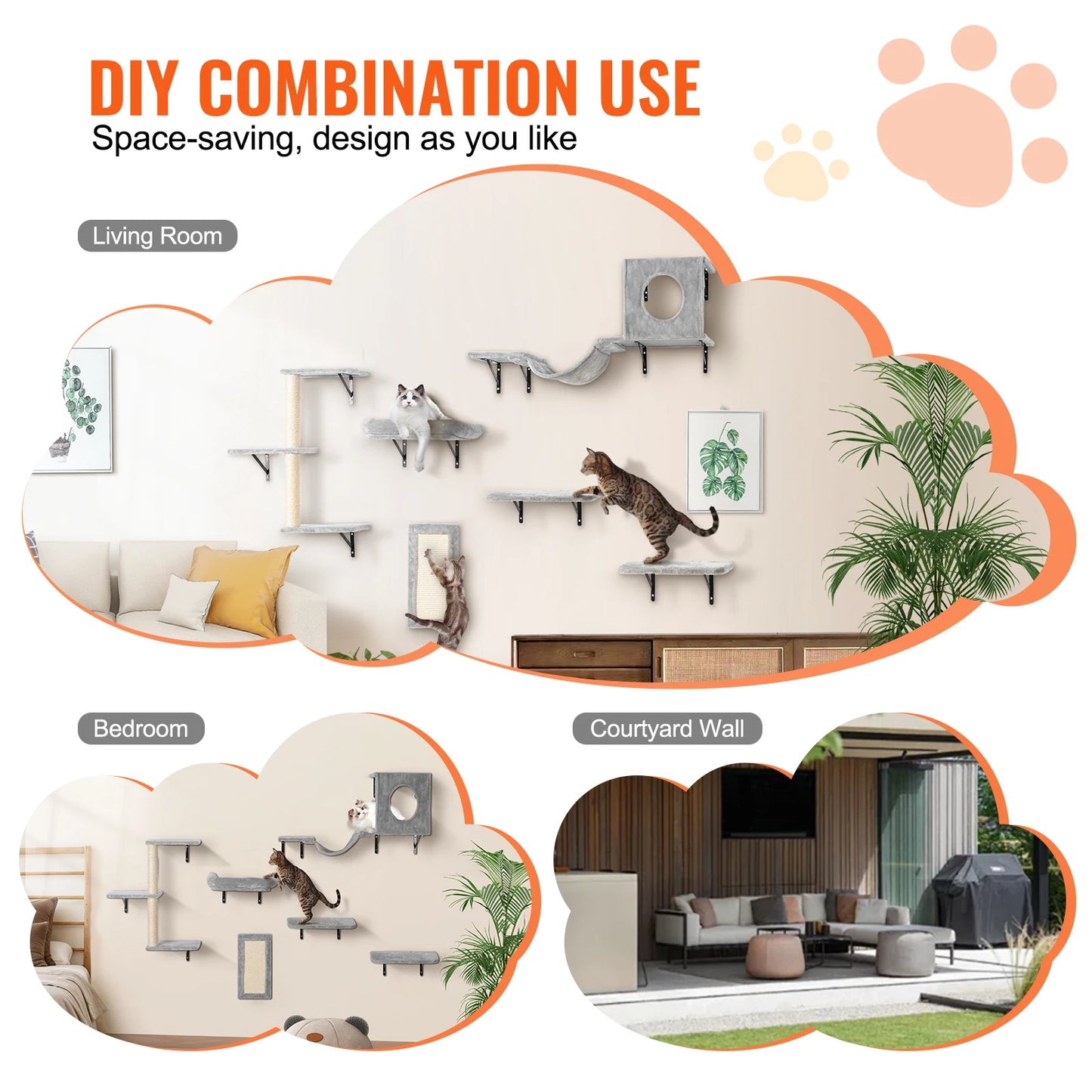 SucceBuy Wall Mounted Cat Shelves With Jumping Boards And Perches