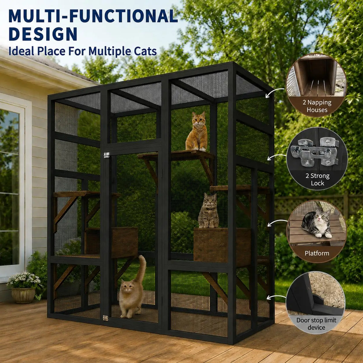 Himiss Wooden Outdoor Catio With Five Platforms For Cats