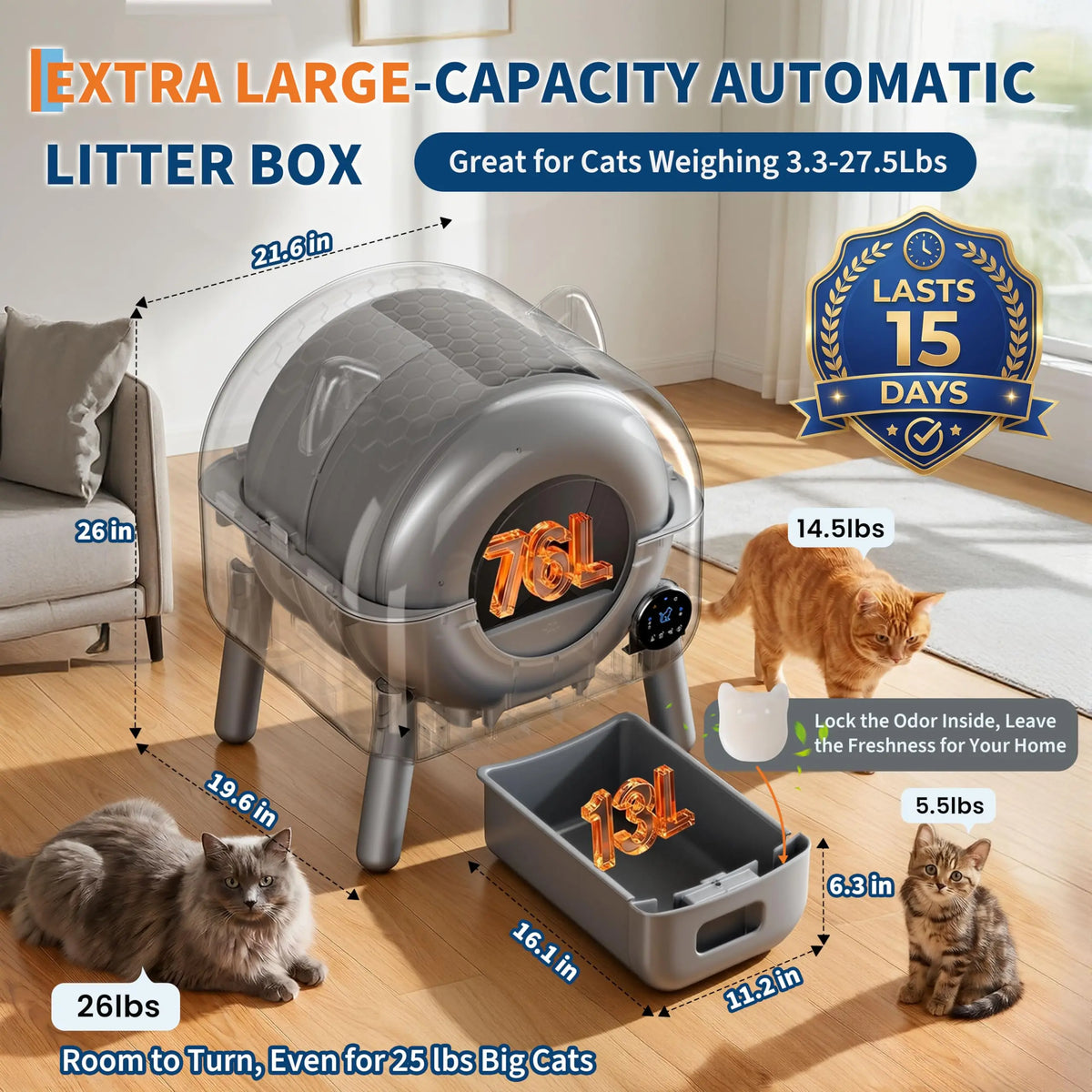 HiMISS Automatic Self Cleaning Cat Litter Box With App Control