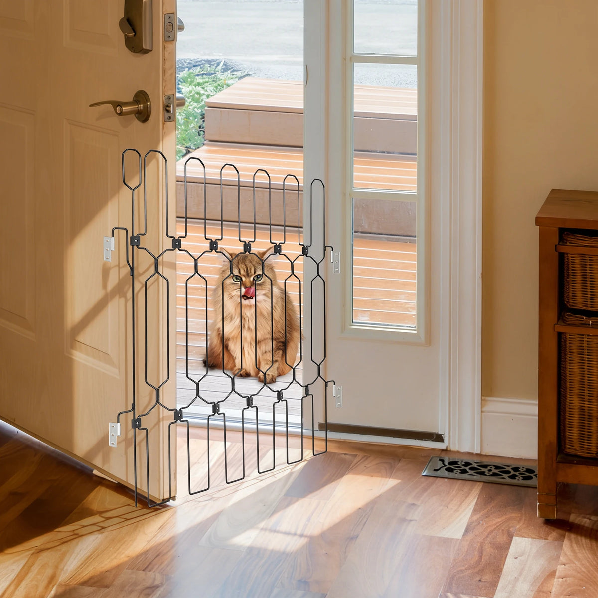 Bymaocar Metal Retractable Pet Gate Secure Doorway Barrier