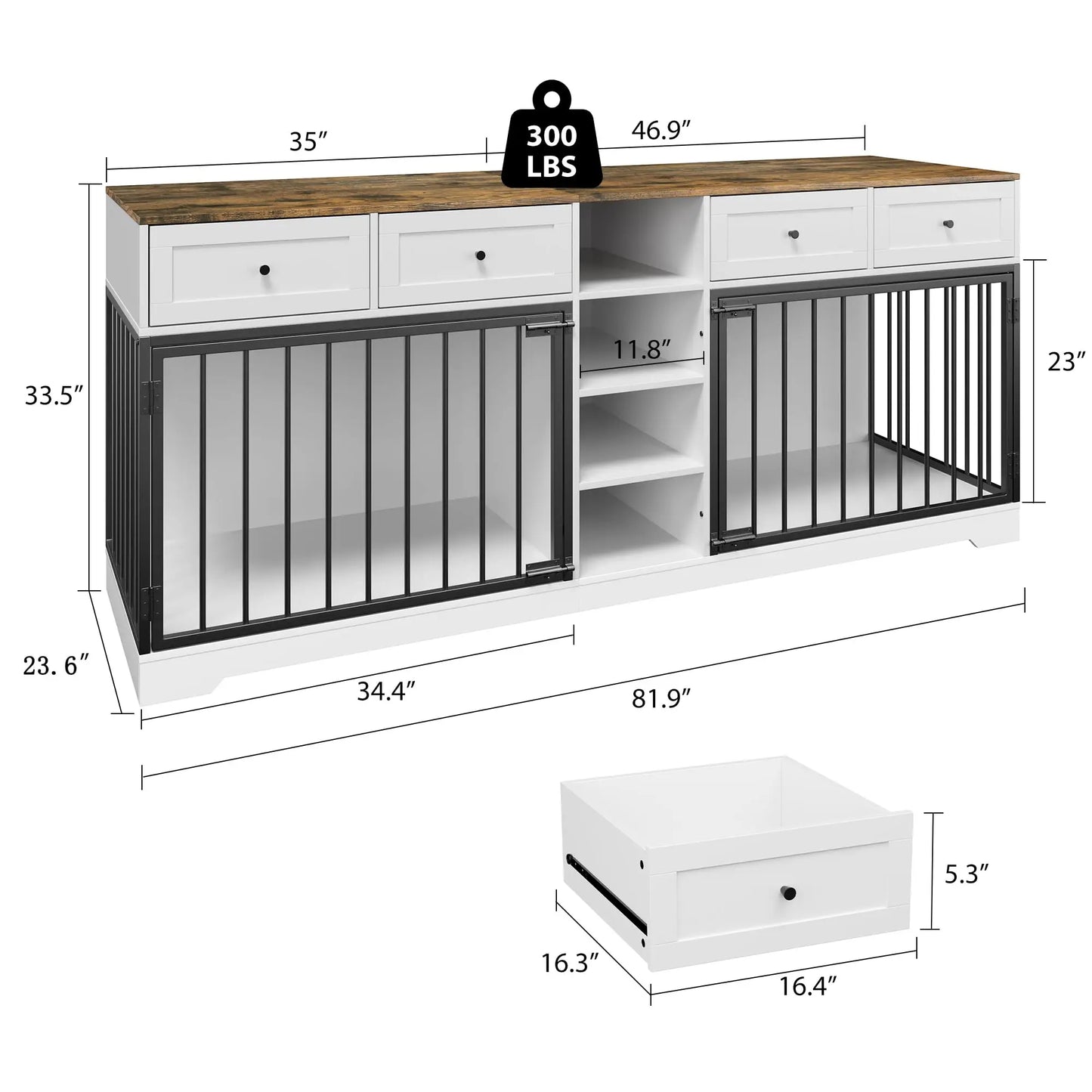 HiMISS Heavy Duty Double Dog Crate Furniture TV Stand