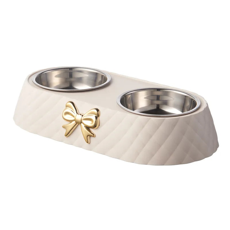 Double Pet Feeding Bowls Set With Plastic Base For Dogs And Cats