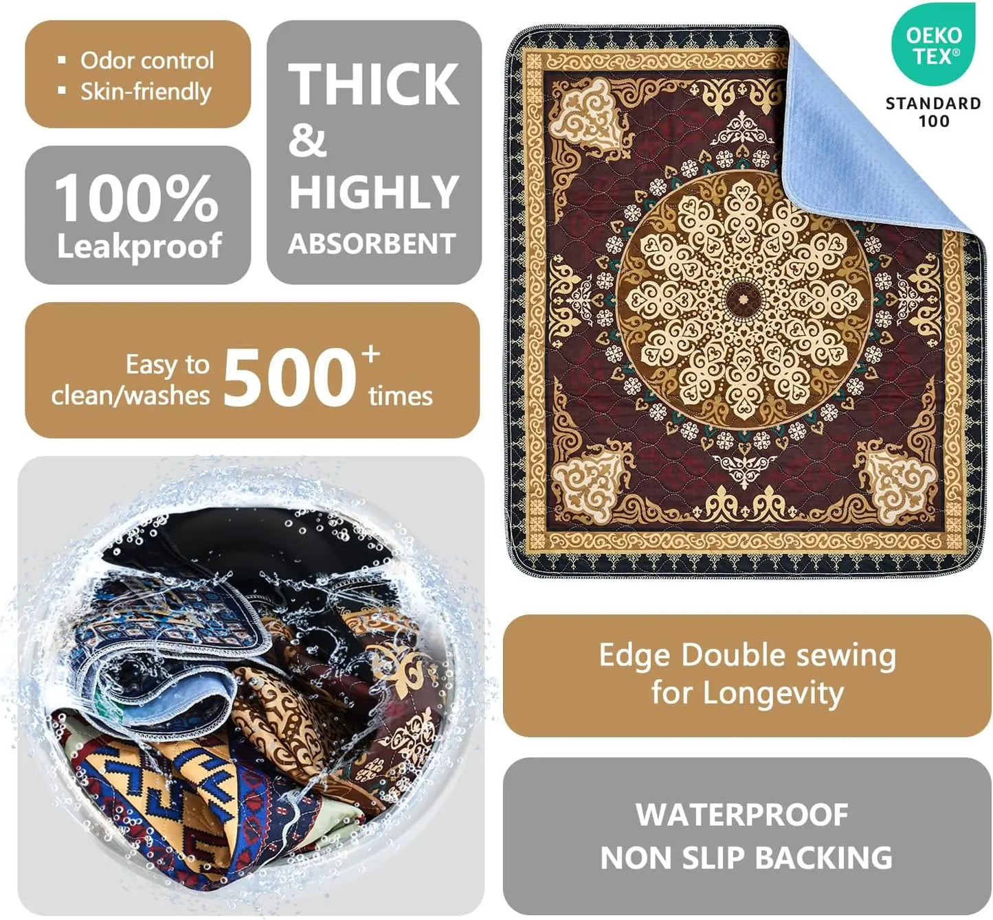 Washable Reusable Dog Pee Pads Super Absorbent Leakproof Non-Slip Mats