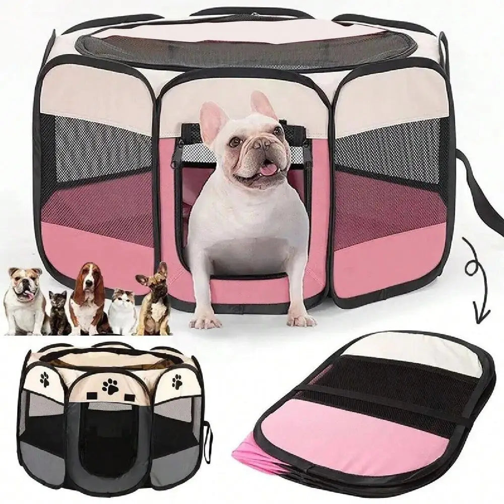 Foldable Dog Playpen Kennel Octagonal Fence Outdoor Shelter