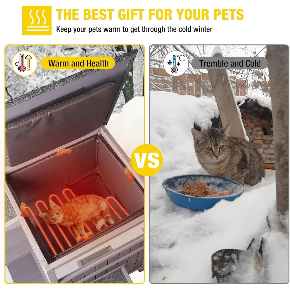 Insulated Outdoor Cat Shelter With Heated Pad For Winter Use