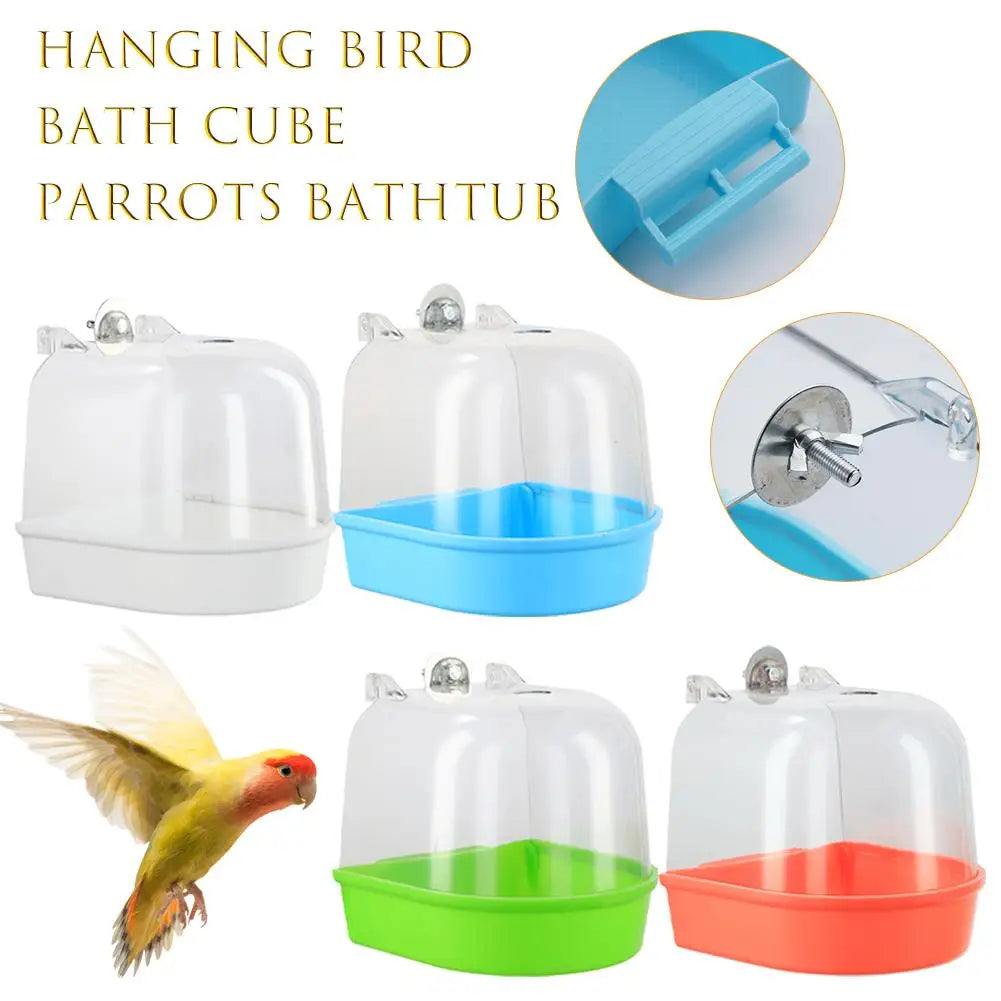Bird Bath for Cage Cleaning Parakeet Cockatiel Hanging Acrylic Cube