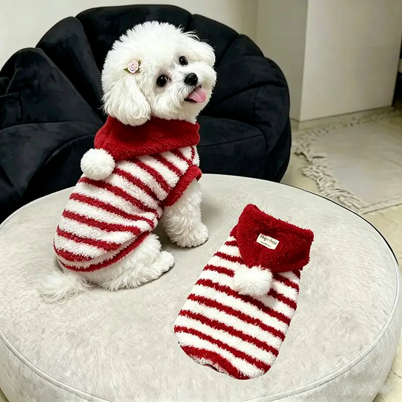 Warm Striped Plush Dog Coat Vest for Winter Weather