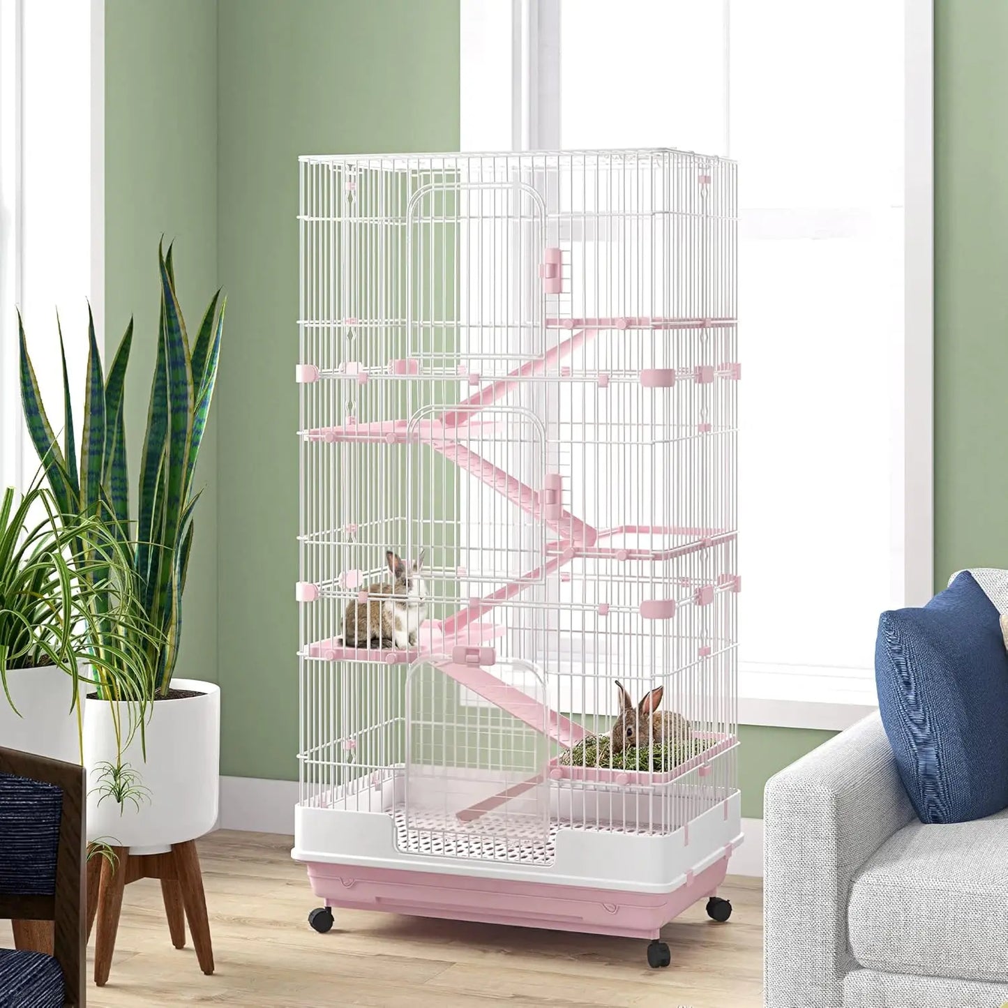 6 Level Small Animal Cage With Wheels Removable Tray Ramp Platform