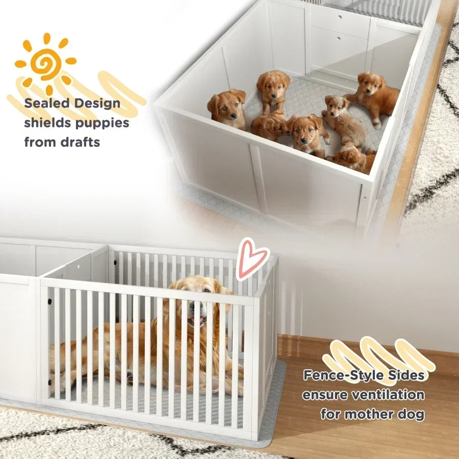 Whelping Box For Dogs Waterproof Pad And Adjustable Door