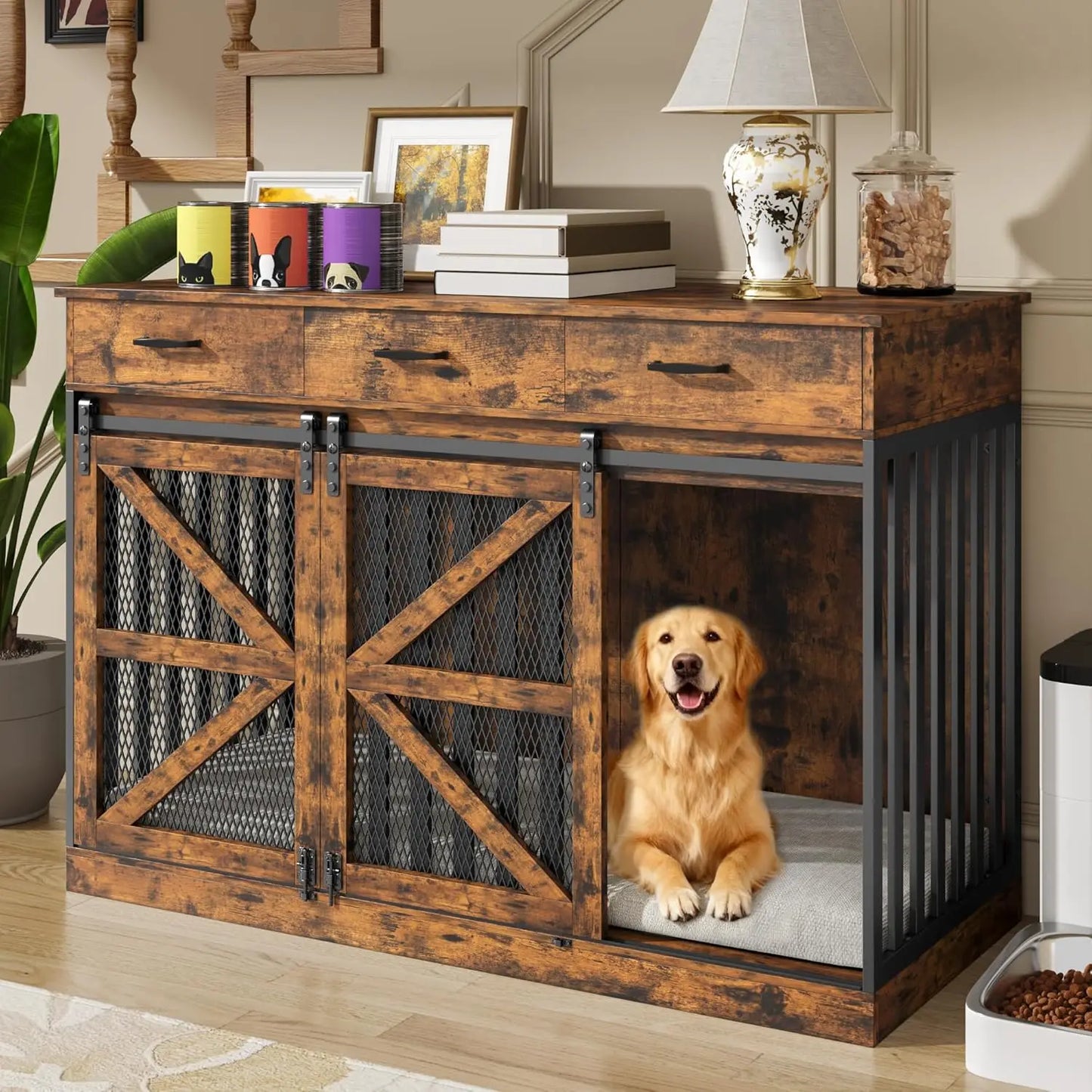 Kepptory Large Dog Crate Furniture With Removable Divider And Storage