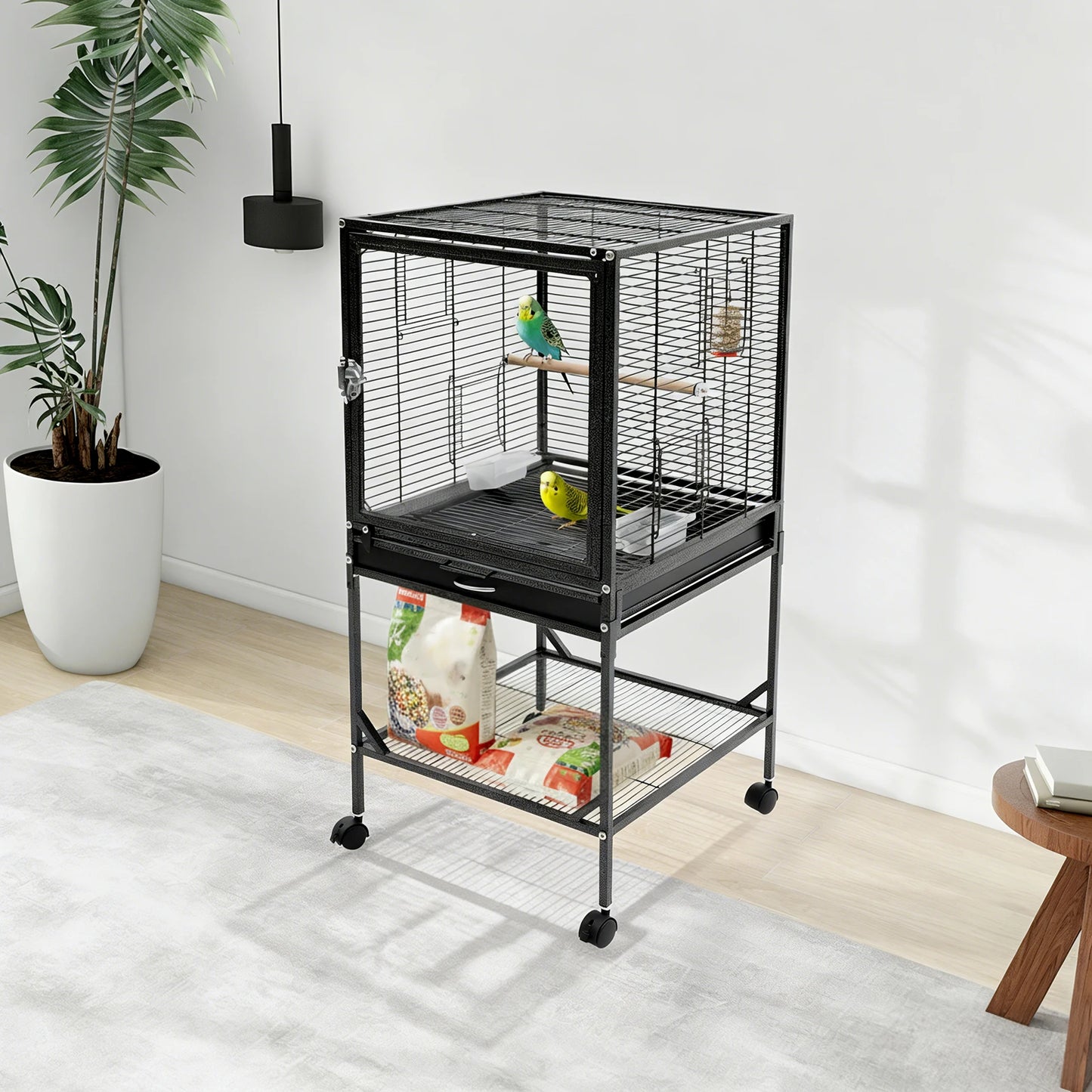Wrought Iron Bird Flight Cage With Rolling Stand For Parrots
