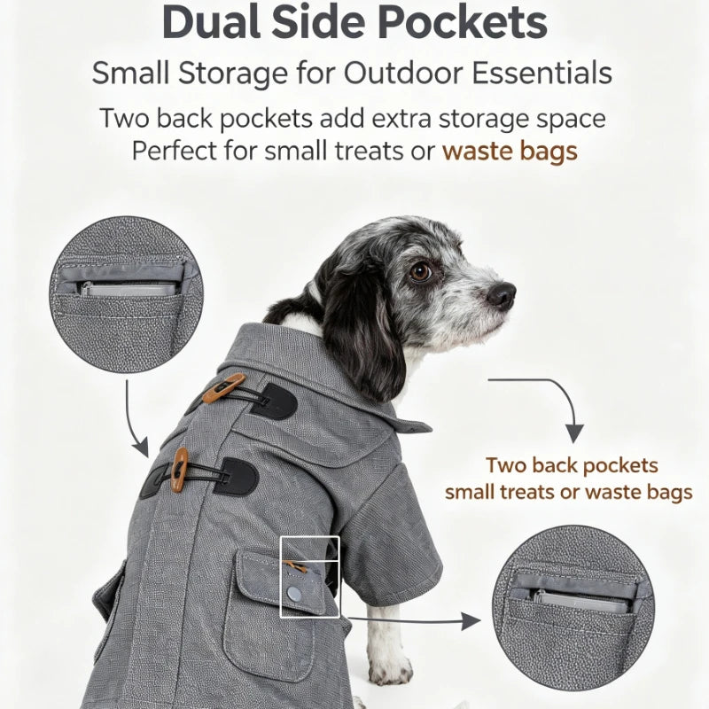 Riveted Collared Wool Blend Dog Coat With Horn Buttons
