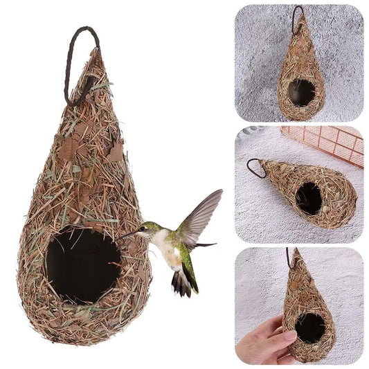 NONECN Natural Grass Bird House Nest For Hummingbirds Handwoven Roost