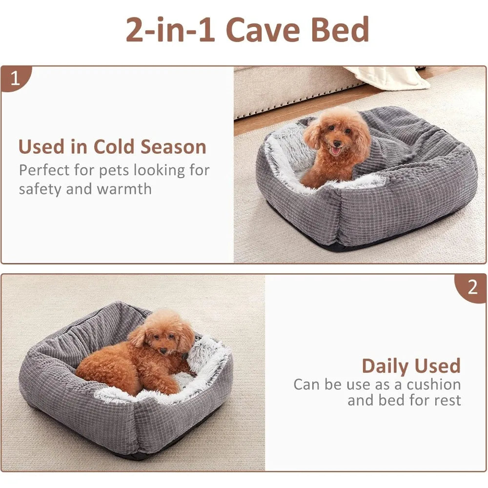 Rectangle Cave Hooded Dog Bed Orthopedic Pet Bed For Dogs