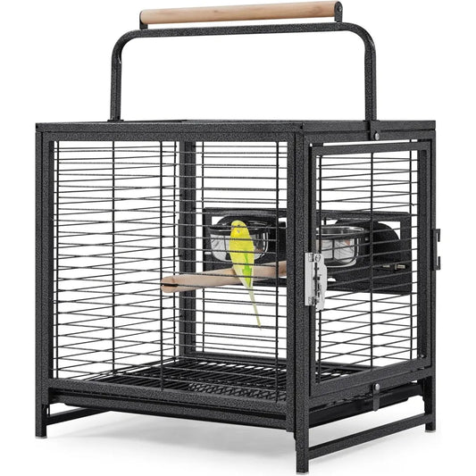 Wrought Iron Bird Travel Cage With Wooden Perch