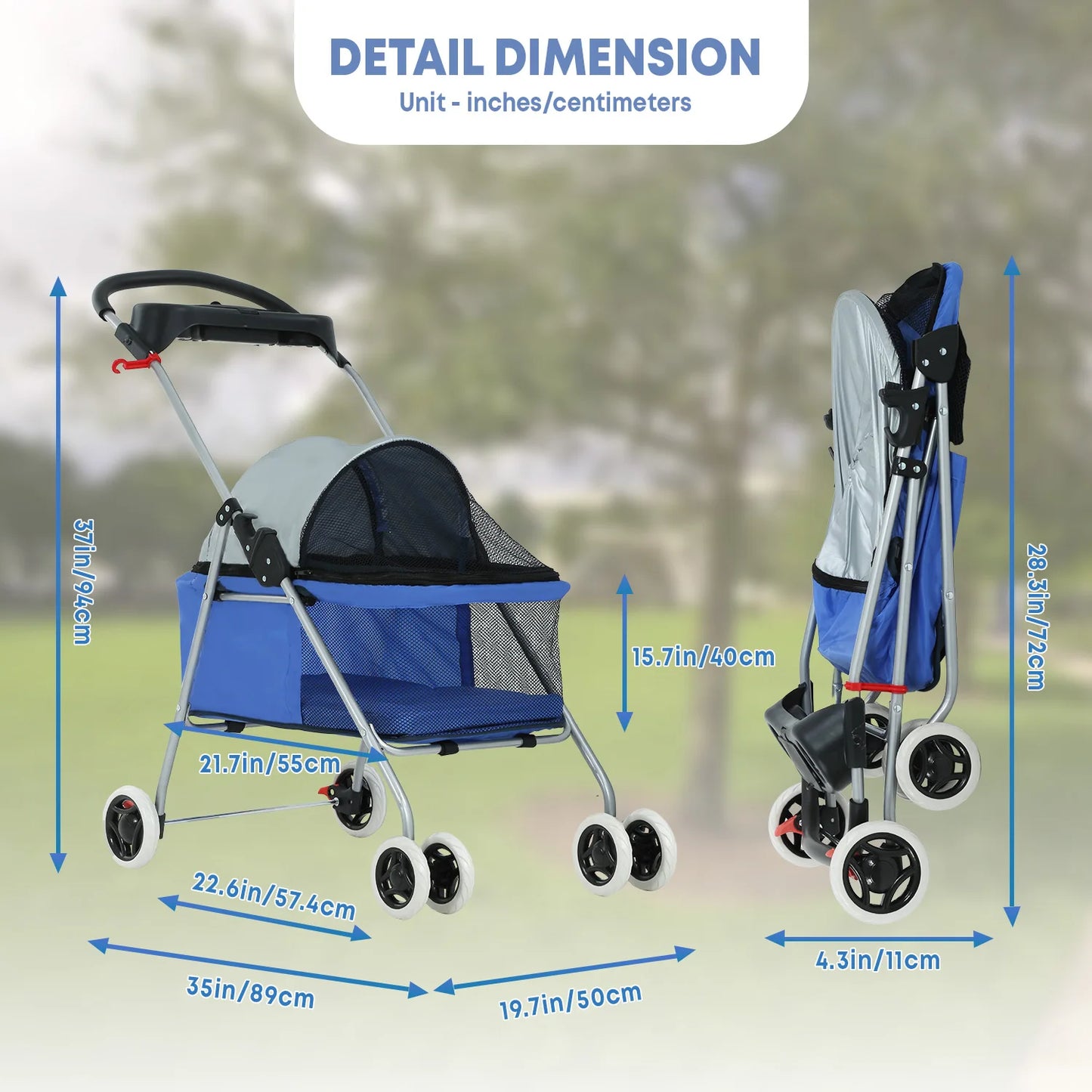 Portable 4 Wheel Pet Stroller Folding Waterproof Travel Carrier