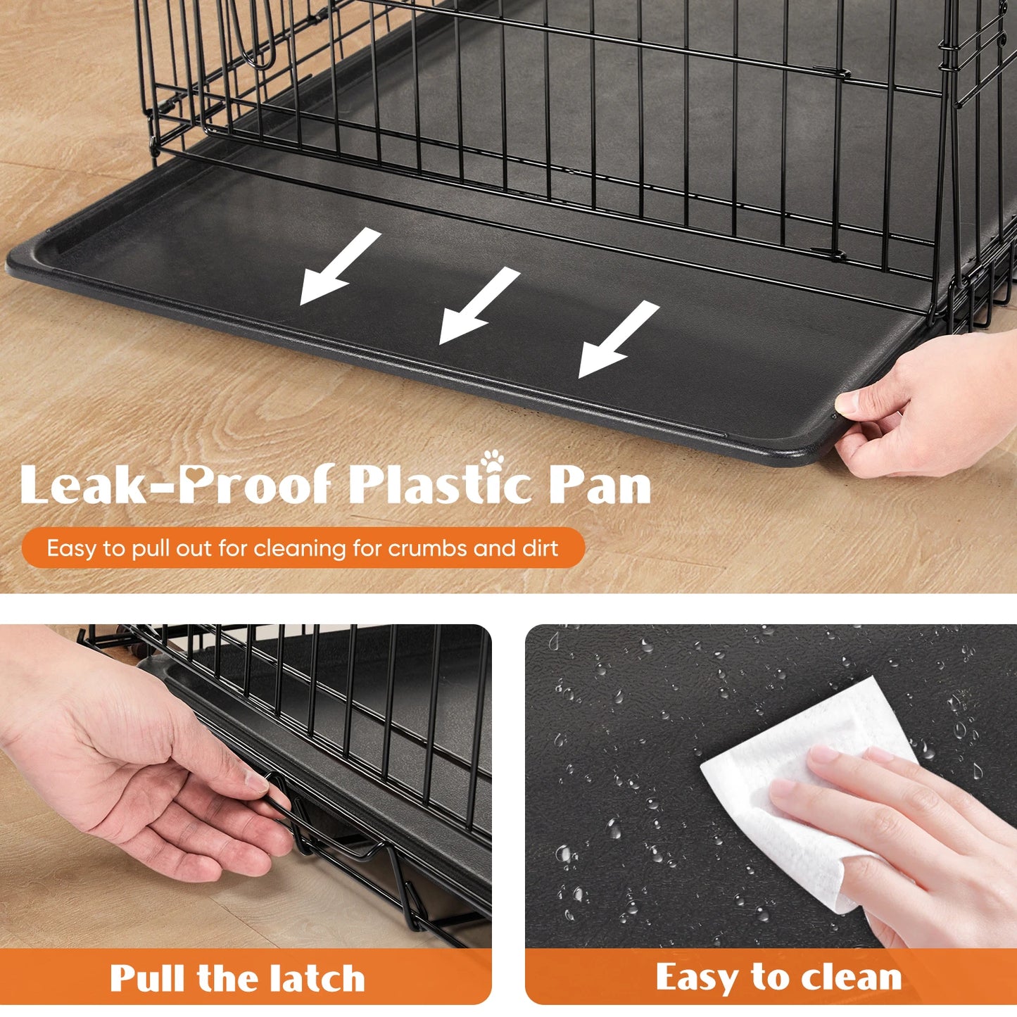 JHK Double Door Folding Metal Wire Dog Cage Leakproof Pan