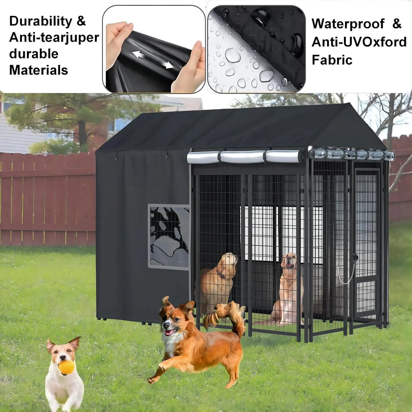 Outdoor Dog Kennel Cover Waterproof, Cold-Resistant With Zippers PVC Windows