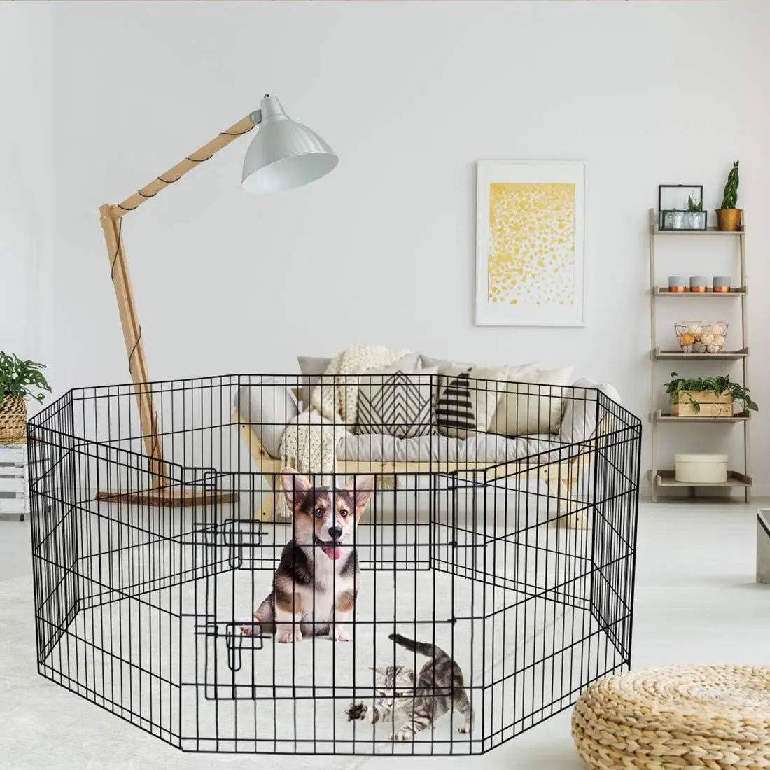 Foldable 8-Panel Pet Playpen for Dogs and Small Animals