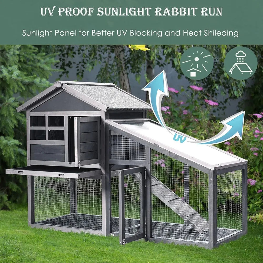 Rabbit Hutch Cage With Hay Feeder Outdoor Indoor Pet Coop