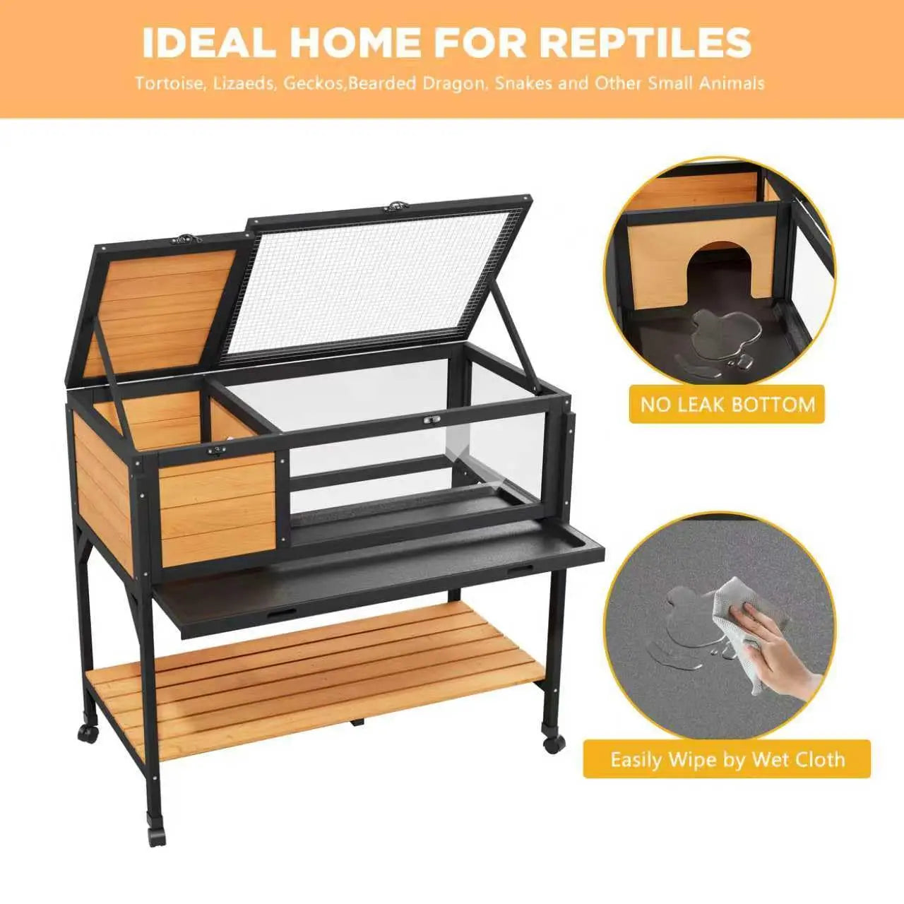 Wooden Tortoise Habitat Enclosure With Light Stand For Indoor Outdoor Use