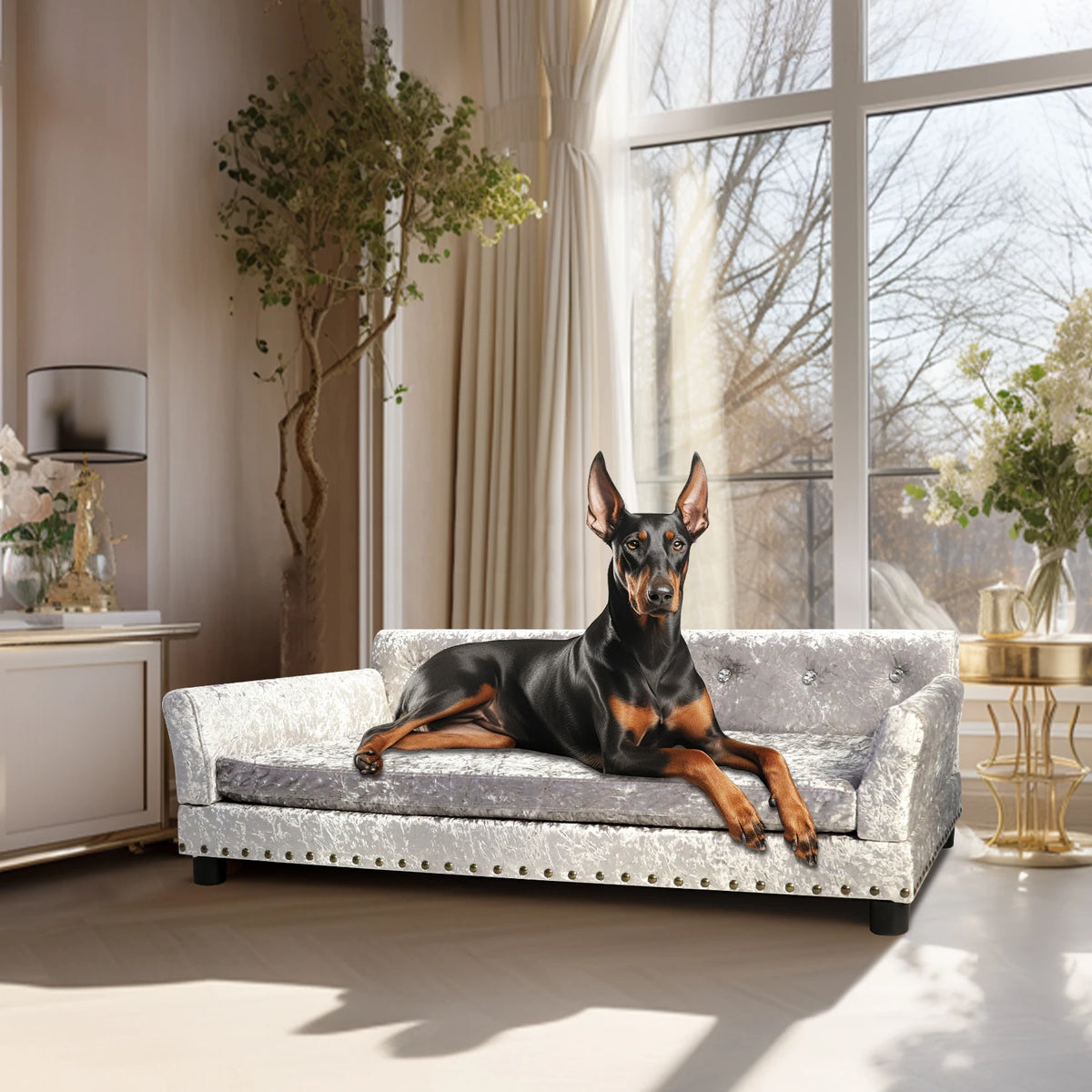 BINGOPAW Elevated Dog Sofa With Comfortable Velvet Cushion