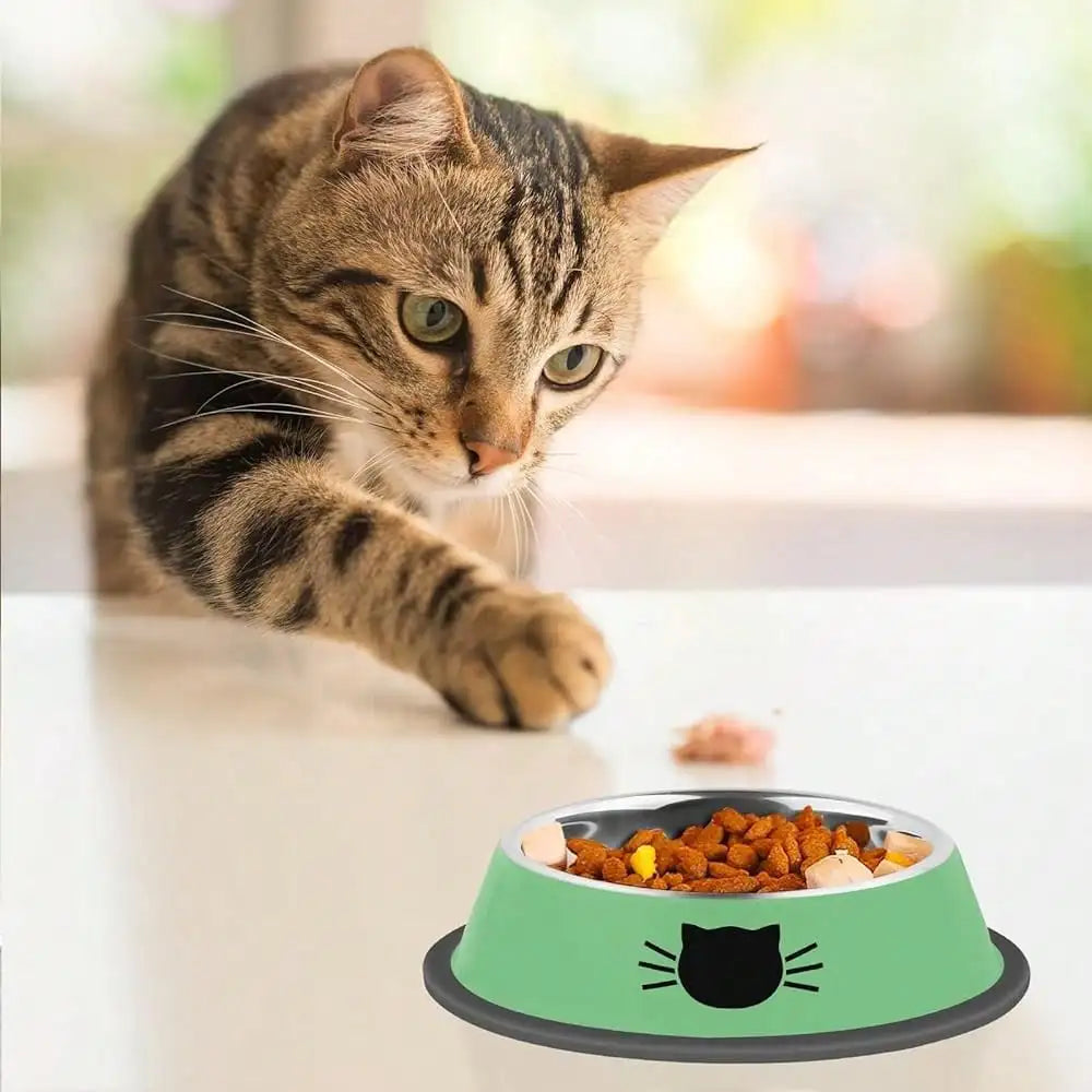 Non Slip Stainless Steel Cat Bowls Unbreakable With Removable Rubber Base