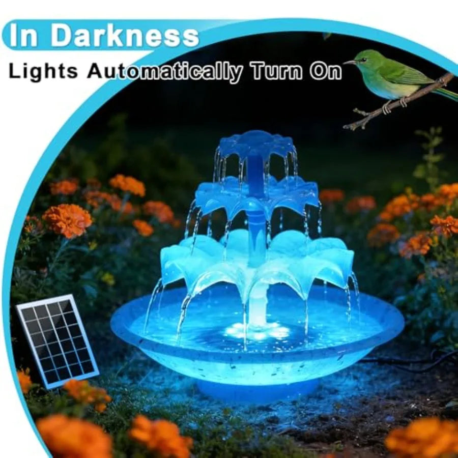 3.5W Solar Fountain Pump For Bird Bath With 8 LED Lights Power Cord Included