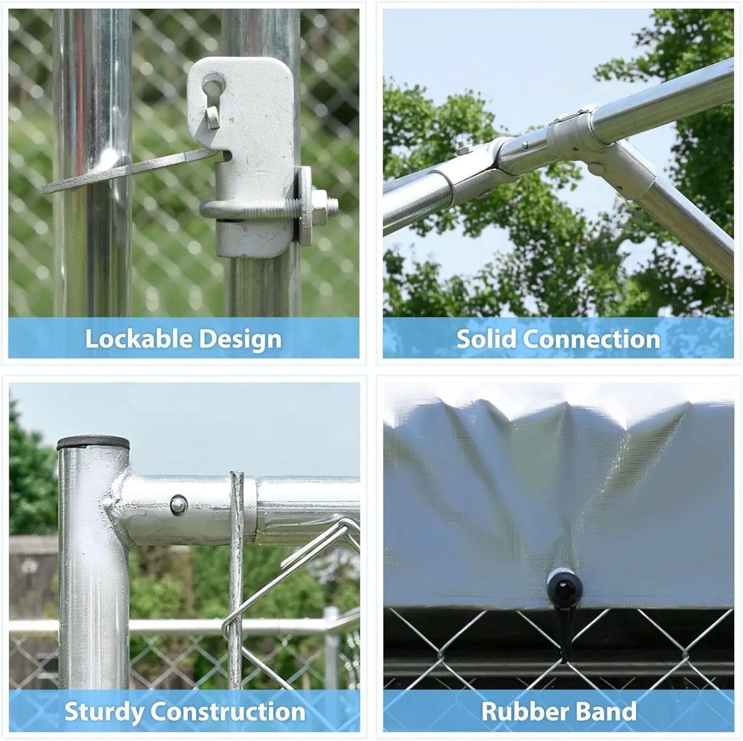 Outdoor Dog Kennel With Roof Galvanized Chain Link Enclosure