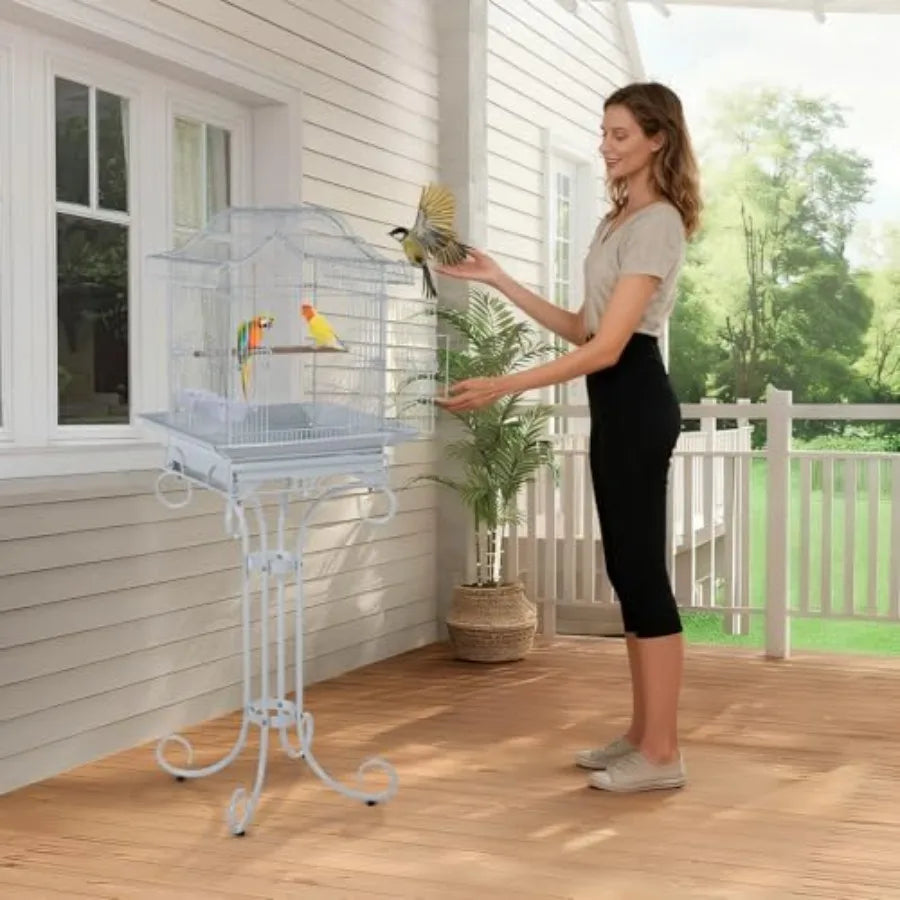 Decorative Metal Bird Cage With Stand For Parrots And Budgies