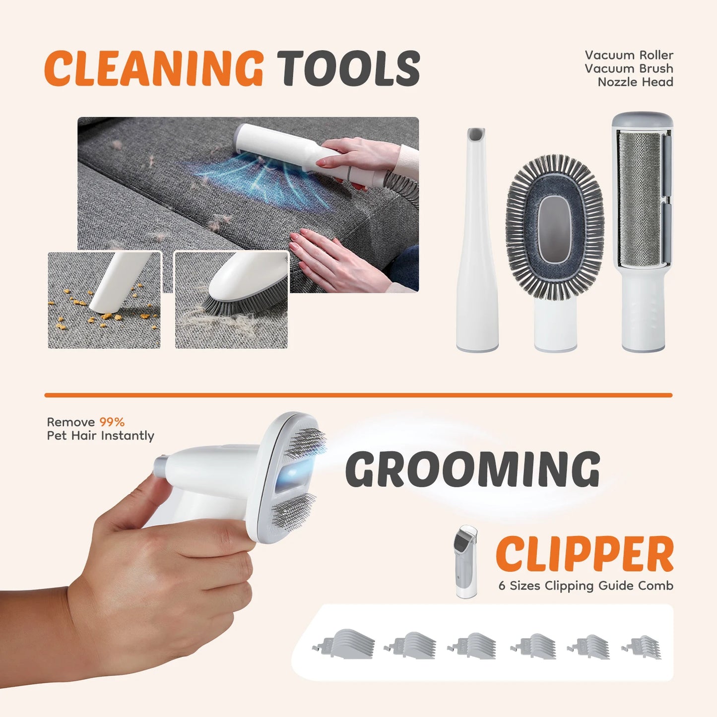 JHK Pet Grooming Vacuum Kit With Cordless Low Noise Clippers