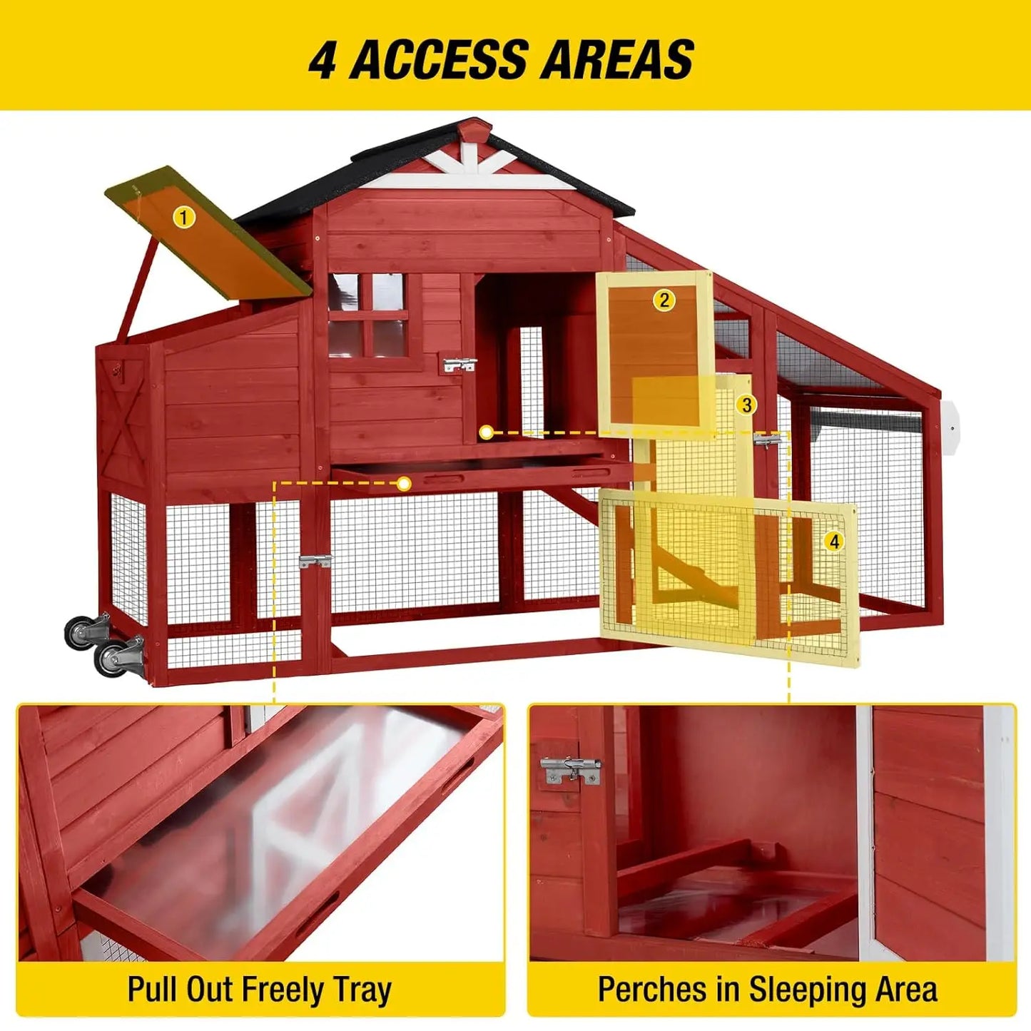 Mobile Chicken Coop On Wheels With Expandable Wooden Poultry Cage And Nest Box