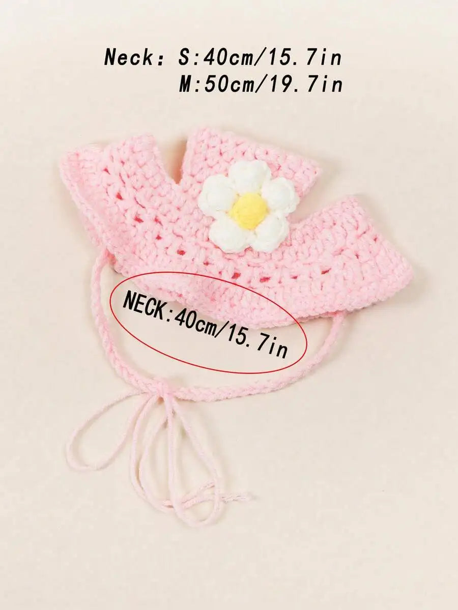 Premium Wool Knitted Pet Hat With Floral Trim For Pets