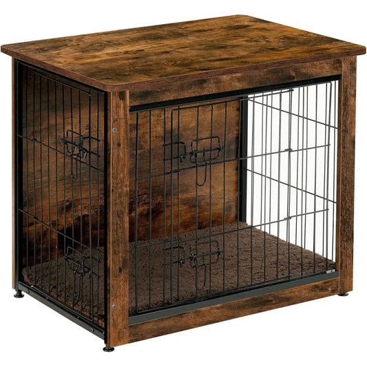 Dog Crate Furniture With Cushion Wooden Kennel Table Double Doors