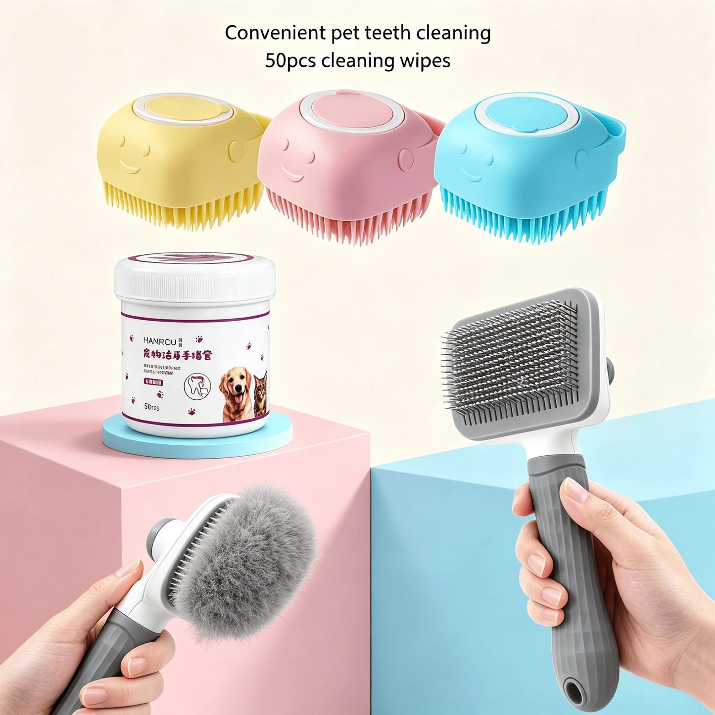 Pet Grooming Kit With Deshedding Brush And Silicone Bath Brush