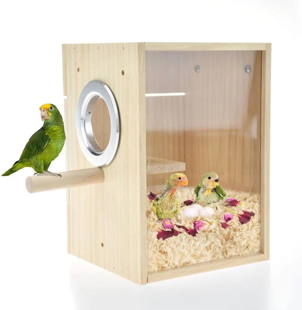 NONECN Wooden Acrylic Bird Nest Box For Parrots Finches