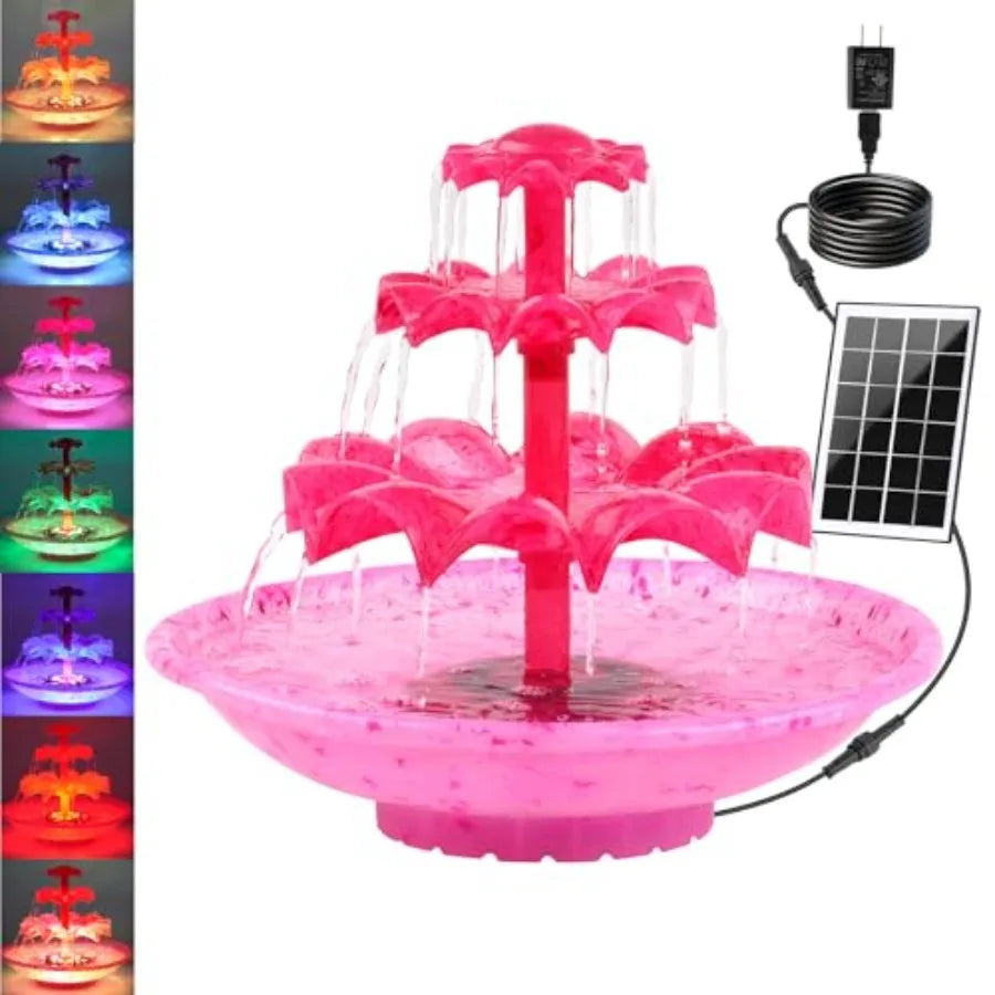 3.5W Solar Fountain Pump For Bird Bath With 8 LED Lights Power Cord Included